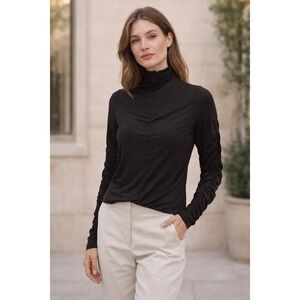 Bailey 44 Womens Black Mock Neck Ruched Long Sleeve Top Size XS 410-D056 USA